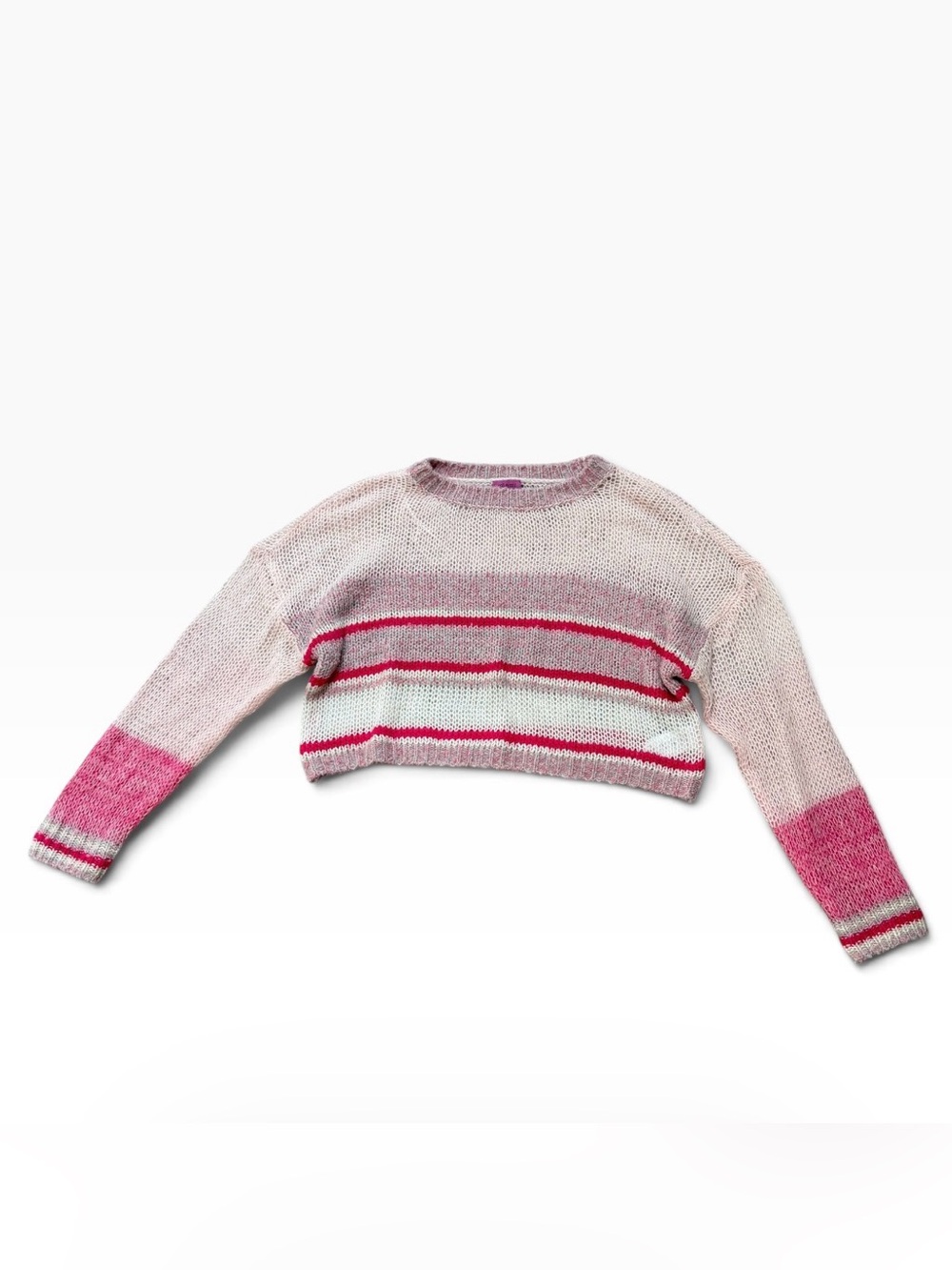 Francesca's Collections Pink, Hot Pink & White Striped Cropped Crewneck
